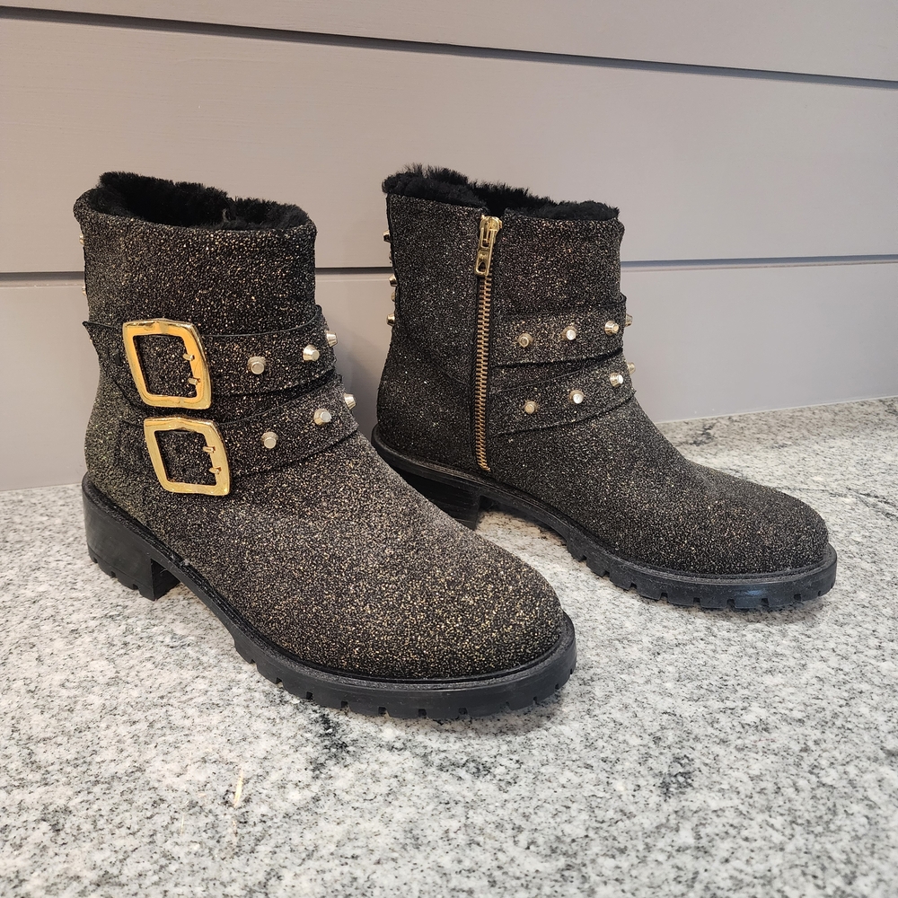 Women's Sparkle Moto Boots with Gold Accents